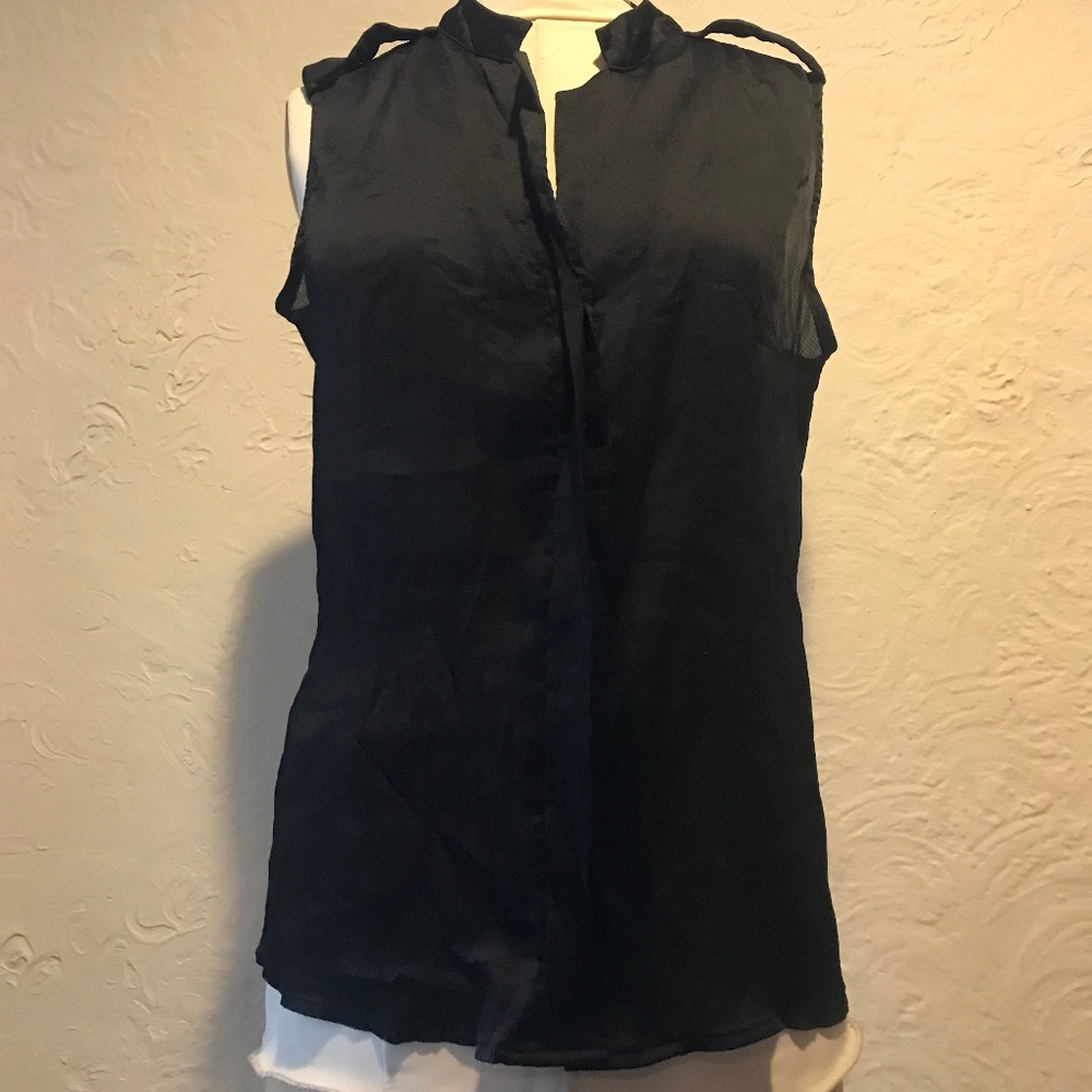 Worthington Black Sheer Tank Button Down Top